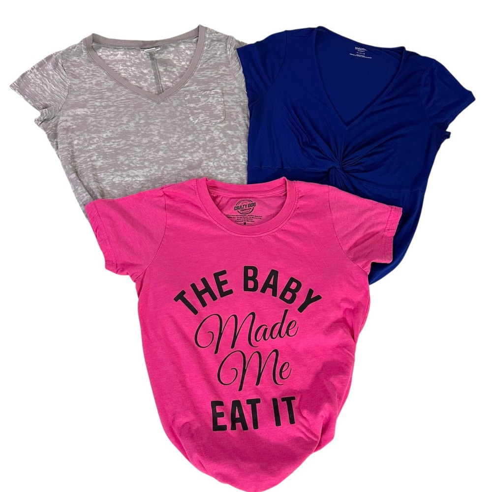 Maternity T-Shirt Bundle‎ Medium 3pc Motherhood Crazy Dog Graphic Burnout Tops